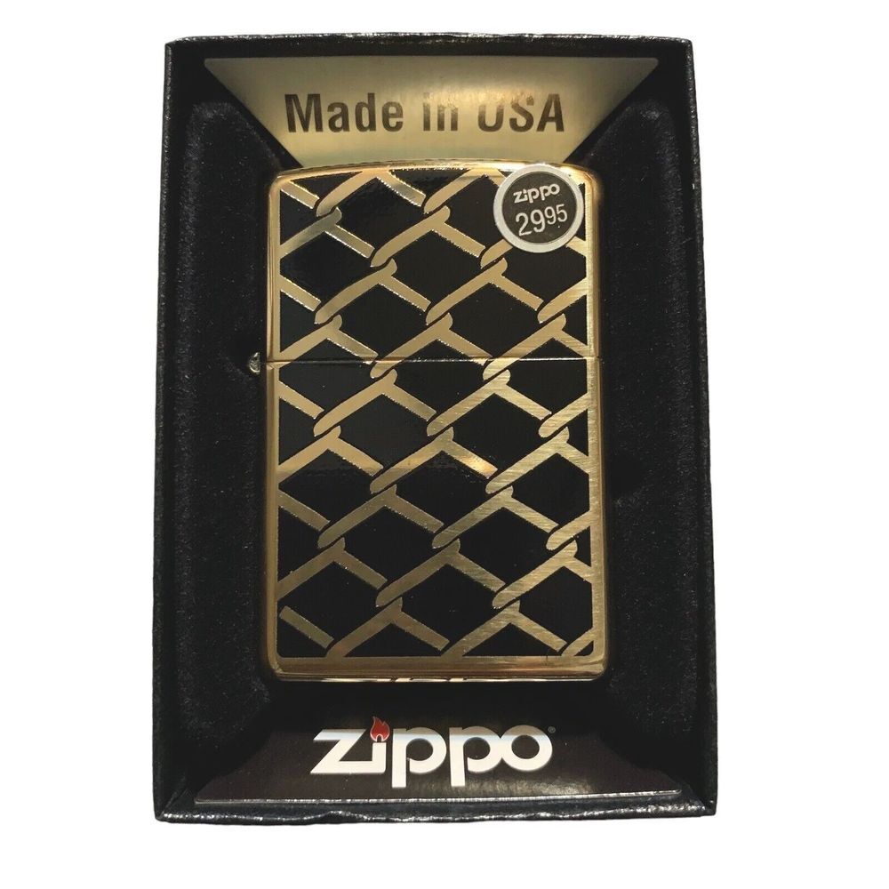 Zippo Classic Fence Design Brass And Black Windproof‎ Pocket Lighter NIB
